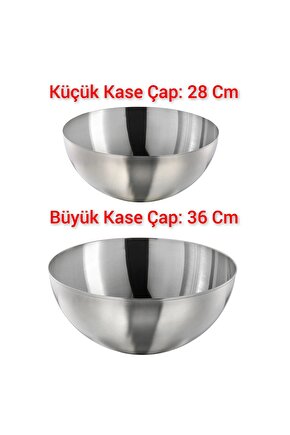 2 Adet Büyük Servis Kasesi Karıştırma Kabı 28 Cm 5.4 lt ve 36 Cm 11.5 lt Salata Kase Paslanmaz Çelik