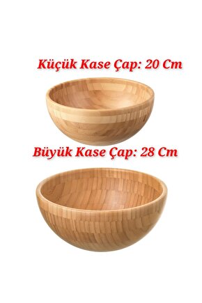 QUİCK Büyük Servis Kasesi (Çap 20 cm ve 28 Cm) Set Salata Sunum Kasesi Bambu 009876