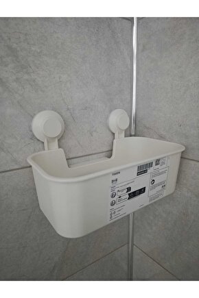 Beyaz Duş Sepeti Kare Banyo Raf Vantuzlu Banyo Rafı 28x17x17