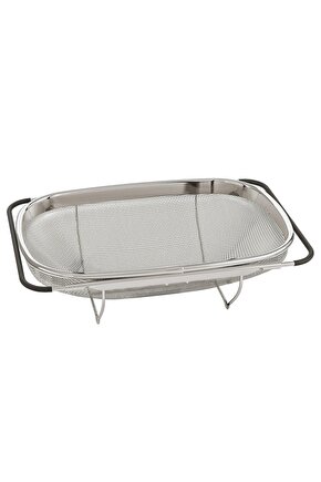 QUİCK Uzatılabilir Kulplu Süzgeç 34x23x10 Cm Ayarlanabilir Mutfak Eviye Süzgeci Paslanmaz Çelik