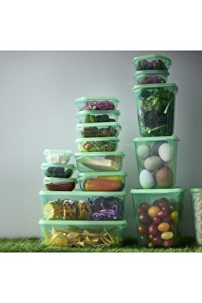 PRUTA plastik saklama kabı seti , yeşil, 17 parça