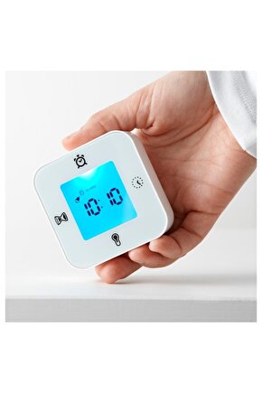 4 Fonksiyonlu Masa Saati MeridyenDukkan Beyaz Renk Saat-Termometre-Alarm-Zamanlayıcı