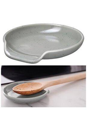 Rödsyra 12 cm Stoneware Porselen Açık Gri Kepçe Kaşık Tutucu Standı