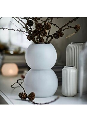 Vınterfınt beyaz cam vazo 21,5cm