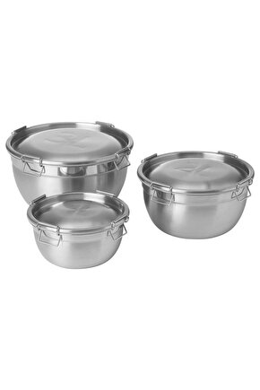 Cıklıd Çelik Saklama Kabı Seti, Paslanmaz Çelik, 3lü Set