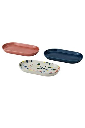 Rödsnultra servis tabağı seti, karışık desenler 20x11cm, 3 parça