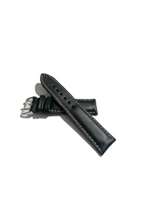 &Her Saate Uyumlu Hakiki Deri Saat Kordonu siyah beyaz dikişli 18 mm (485)
