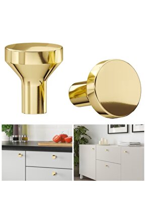 BAGGANAS 21 mm 2 Adet Gold Altın Pirinç Topuz Kulp Dolap Gardırop Çekmece Kapak Kulbu Kulpu
