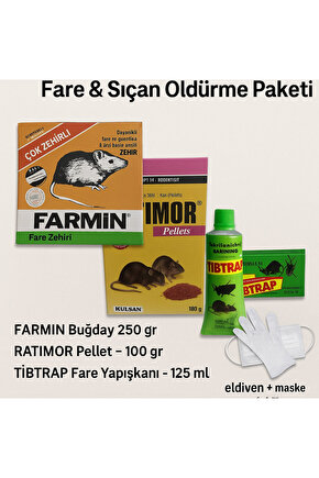 Ekonomik Fare & Sıçan Öldürme Paketi – Farmin Buğday Yem + Ratimor Pellet + Tibtrap Yapışkan Tuzak