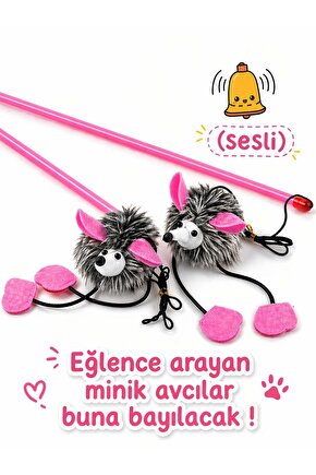 Sesli Kedi Oyuncağı Kirpi Sesli Olta Dayanıklı Tüylü Av Oyuncağı Kediler İçin İnteraktif Oyun Oltası