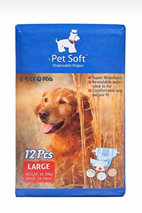 Pet Soft Köpek Bezi 12 Adet Süper Emici, Sızdırmaz, Konforlu L Beden Seçenekli Köpek Tuvalet Pedi