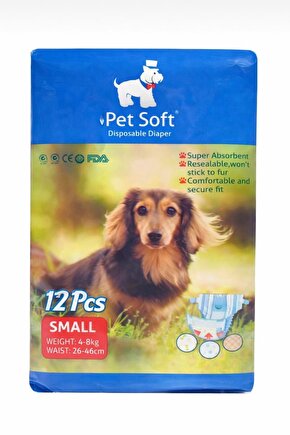 Pet Soft Köpek Bezi 12 Adet Süper Emici, Sızdırmaz, Konforlu S Beden Seçenekli Köpek Tuvalet Pedi