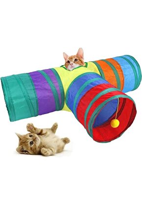 T Şekli Kedi Tüneli Katlanır Gökkuşağı T Kedi Tüneli Evcil Hayvan Oyun Tüneli