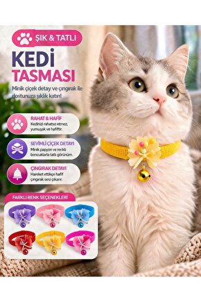 Çıngıraklı Kedi Tasması Ayarlanabilir Yumuşak Boyun Tasması Çiçekli Şık Kedi Boyun Tasması