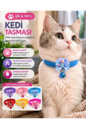 Çıngıraklı Kedi Tasması Ayarlanabilir Yumuşak Boyun Tasması Çiçekli Şık Kedi Boyun Tasması
