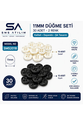 11mm Siyah Düğme Seti | Dayanıklı Şık Dikiş Düğmesi