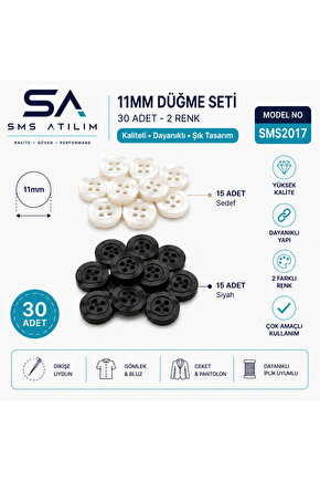 11mm Siyah - Düğme Seti | Dayanıklı Şık Dikiş Düğmesi