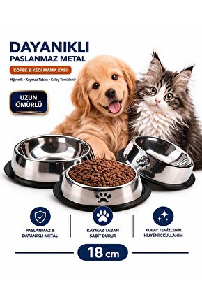 16 cm Paslanmaz Metal Mama Kabı Köpek Kedi İçin Kaymaz Taban Dayanıklı Uzun Ömürlü
