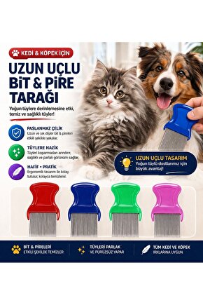 Uzun Uçlu Bit & Pire Tarağı – Yoğun Tüyler İçin Etkili Temizlik Kedi Köpek Tarağı