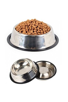 2 Adet 18 cm Paslanmaz Çelik Evcil Hayvan Kedi Köpek Mama Ve Su Kabı (300 ML-10 OZ)