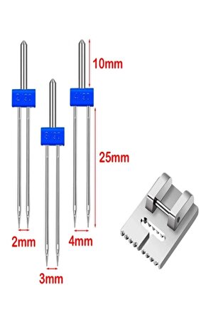 Singer Bernina Janome Çift Iğne Ve Nervür Ayak Set (iğne Paket Içinde 2mm,3mm Ve 4 Mmdir.)