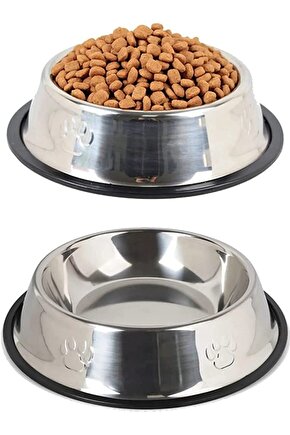 Paslanmaz Çelik Kedi Köpek Mama Ve Su Kabı, Kaydırmaz Alt Taban 22 Cm