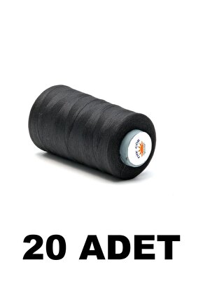 KOZALI 20 Adet 120 Numara Siyah Polyester Dikiş İpliği 5000 Metre