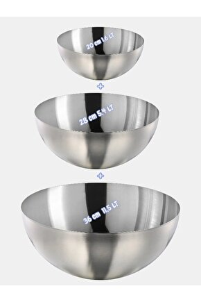 BLanda Paslanmaz Çelik Kase Seti 3 Lü Duru Shop ( 20 - 28 - 36 cm ) - (1,6 - 5,4 - 11,5 litre )