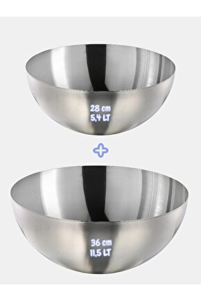 Blanda Paslanmaz Çelik 2 li Kase Karııştırma ve Salata Kabı DuruShop (28cm 5,4 LİTRE - 36cm 11,5 LT)