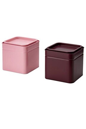 QUİCK gıda saklama kutusu çay kahve şeker kutusu 10x10x10 2 adet bordo-pembe