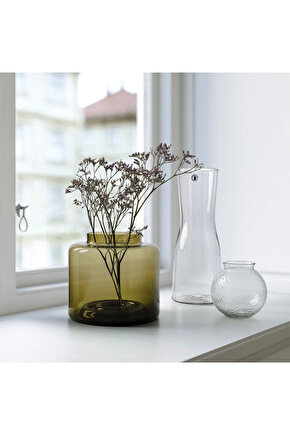KONSTFULL cam vazo, yeşil-kahverengi, 16 cm