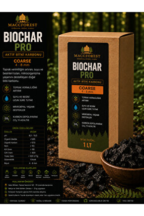 Biochar PRO Coarse 1 LT | Aktif Bitki Karbonu | Doğal Toprak Düzenleyici | 4-8 mm