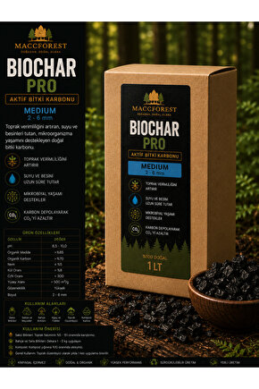 Biochar PRO Medium 1 LT | Aktif Bitki Karbonu | Doğal Toprak Düzenleyici | 2-6 mm