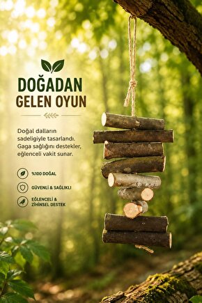 Doğal Ahşap Kuş Oyuncağı – El Yapımı Sallanan Dal Oyuncak