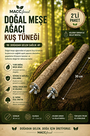 Mutlu Kuşlar Serisi  Doğal Ağaç Kuş Tüneği  2 Adet - 3545cm