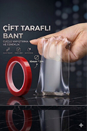 Çift Taraflı Şeffaf Silikon Bant Güçlü Yapıştırıcı Montaj Bandı 10mm x 5 Metre