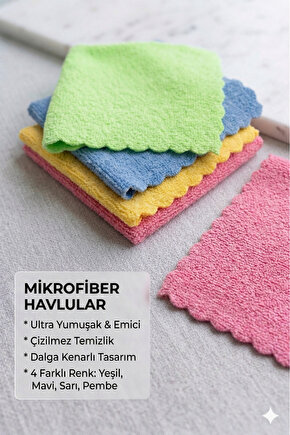 4lü Mikrofiber Temizlik Bezi Tüm Yüzeyler İçin Dikişsiz