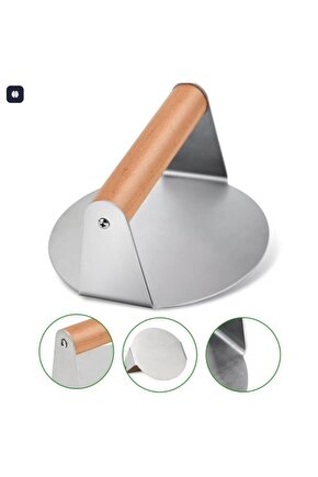 Mold Chef Ağşap Saplı Paslanmaz Çelik 14 Cm Burger Pres Hamburger Pres Köfte Pres Aparatı