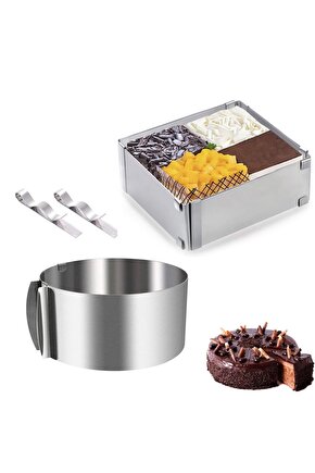 Mold Chef Yuvarlak Kare, Ayarlanabilir Kek Kalıbı 2 Adet Derinlik 10 Cm