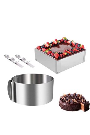 Mold Chef Yuvarlak Kare, Ayarlanabilir Kek Kalıbı 2 Adet Derinlik 8 cm