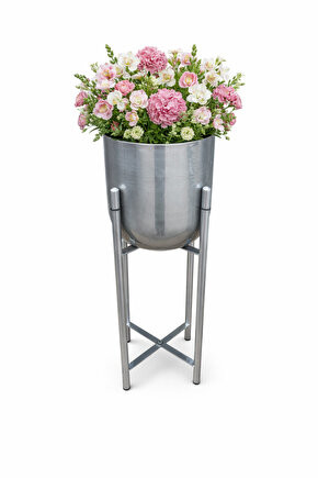 ATLAS 60 CM GÜMÜŞ AYAKLI SAKSILIK ÇAP 25 CM