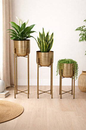 ATLAS 75-60-45 CM METAL GOLD ESKİTME SAKSILIK ÇAP 20 CM