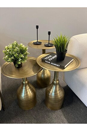 VESTA 3 lü Gold eskitme zigon sehpa
