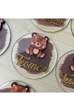Kahverengi Ayıcıklı Pleksi Bebek Hediyelik Magnet (15 Adet)