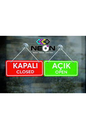 Açık Kapalı Çift Yön Kapı Tabelası, Mağaza Açık Kapalı Yazısı, 10x30cm
