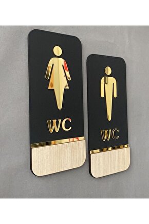 Meşe Gold Serisi Natural Dikey Wc Yönlendirme Seti Bay-bayan Wc Yönlendirme Yazısı Ahşap 20*9 Cm