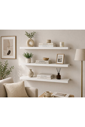 3’lü Gizli Bağlantılı Duvar Rafı – Beyaz – 50x15 cm