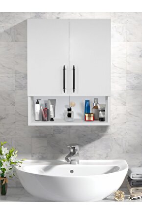 Çok Amaçlı Banyo Dolabı, Ecza Dolabı, 2 Kapaklı Dolap, Hol, Banyo, Ofis, Beyaz,