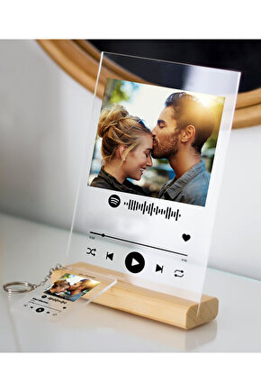 Kişiye Özel Fotoğraflı Spotify Plaket ve 1 Adet Anahtarlık Seti Sevgiliye Arkadaşa Hediye