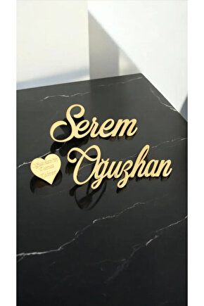 Gold Pleksi isimlik 2 Adet isim 1 Adet Kalpli Damat Kahvesi